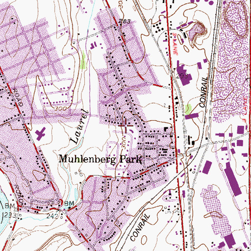 Topographic Map of Muhlenberg Park Census Designated Place, PA