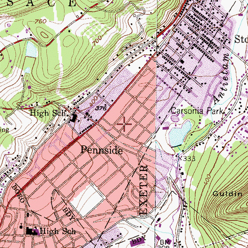 Topographic Map of Pennside Census Designated Place, PA