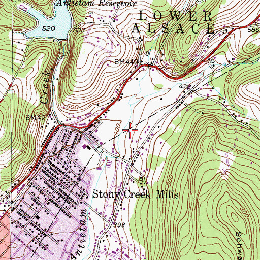 Topographic Map of Stony Creek Mills Census Designated Place, PA