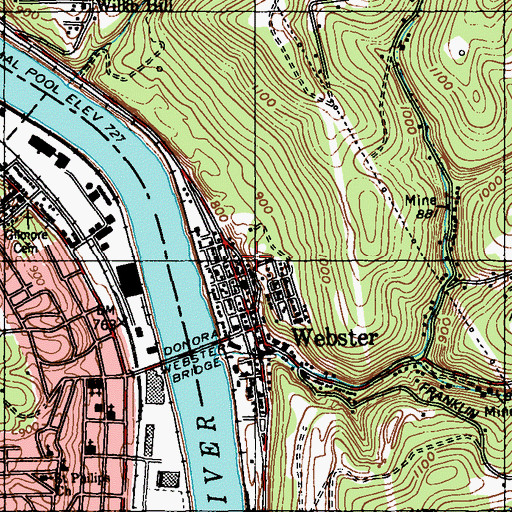 Topographic Map of Webster Census Designated Place, PA