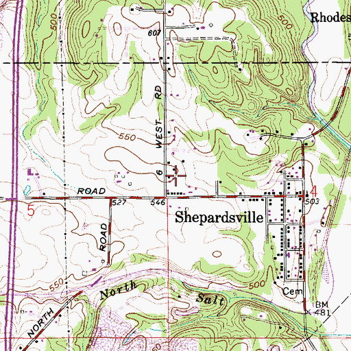 Topographic Map of Shepardsville Census Designated Place, IN