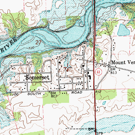 Topographic Map of Somerset Census Designated Place, IN
