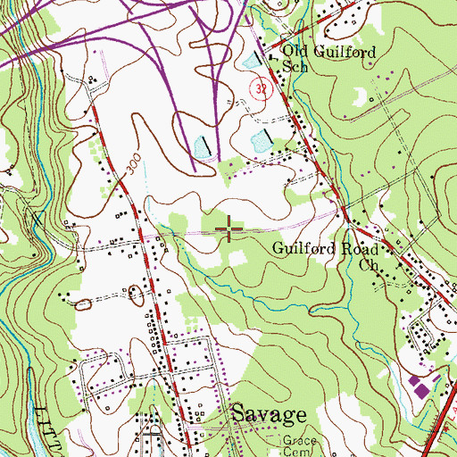 Topographic Map of Savage Census Designated Place, MD