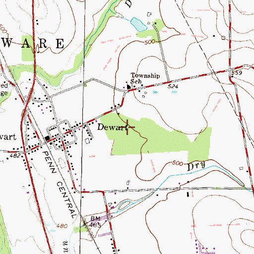 Topographic Map of Dewart Census Designated Place, PA