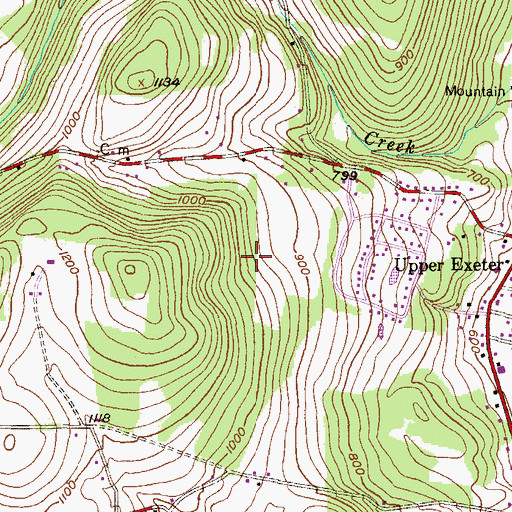 Topographic Map of Upper Exeter Census Designated Place, PA