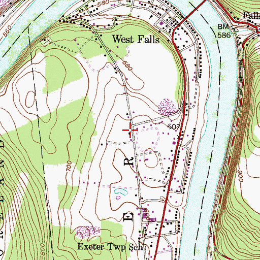 Topographic Map of West Falls Census Designated Place, PA