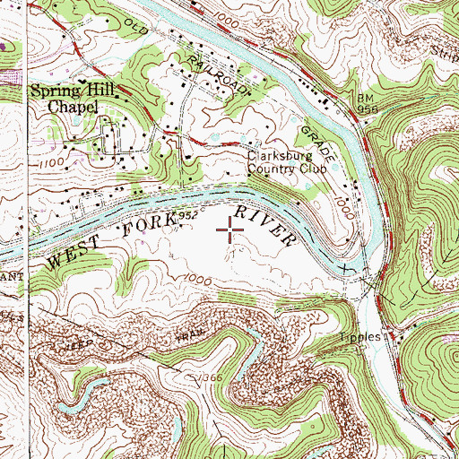 Topographic Map of Clarksburg Country Club Golf Course, WV