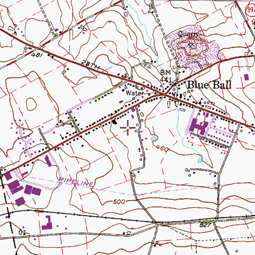 Topographic Map of Blue Ball Census Designated Place, PA