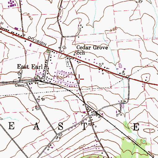 Topographic Map of East Earl Census Designated Place, PA