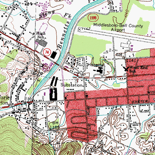 Topographic Map of Middlesboro Fire Department Station 2, KY