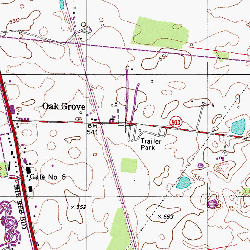Topographic Map of Oak Grove Fire Department and Emergency Medical Services, KY
