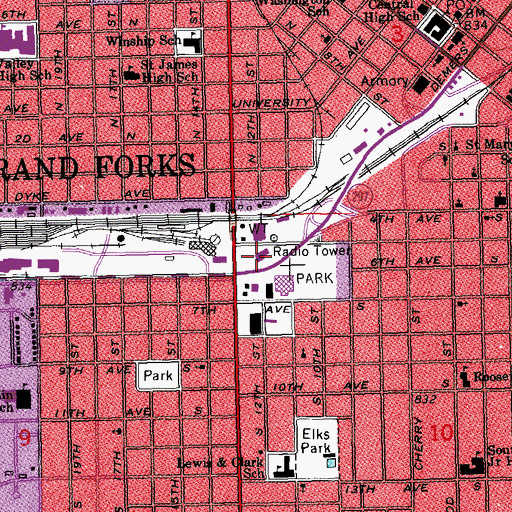 Topographic Map of Grand Forks Fire Station 1, ND