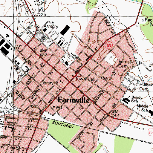 Topographic Map of Farmville Fire Department, NC