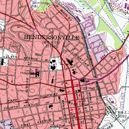 Topographic Map of Hendersonville Fire Department Station 1, NC