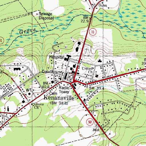 Topographic Map of Kenansville Fire Department, NC
