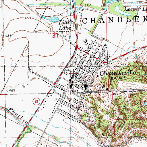 Topographic Map of Chandlerville Volunteer Fire Department, IL