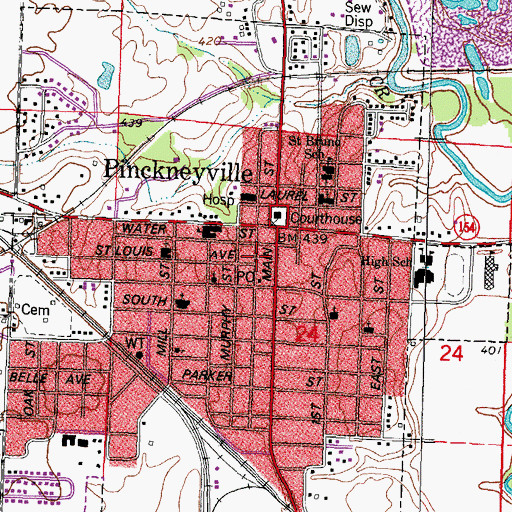 Topographic Map of Pinckneyville Fire Department, IL