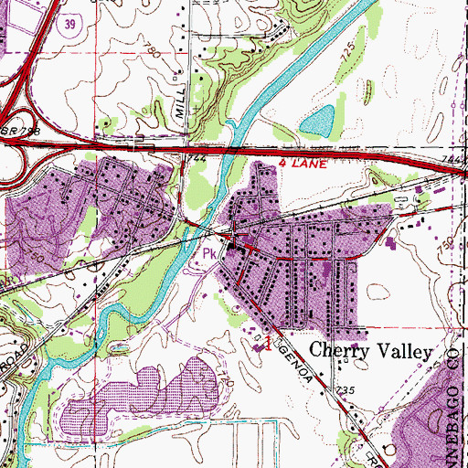 Topographic Map of Cherry Valley Fire Protection District Station 1, IL