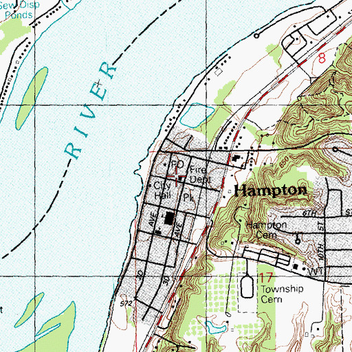 Topographic Map of Hampton Fire Station, IL