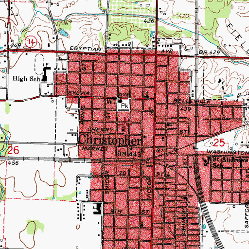 Topographic Map of Christopher Fire Department, IL