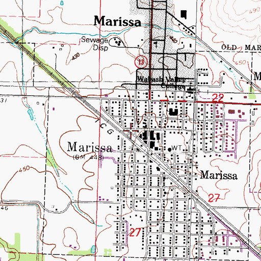 Topographic Map of Marissa Volunteer Fire Protection District, IL