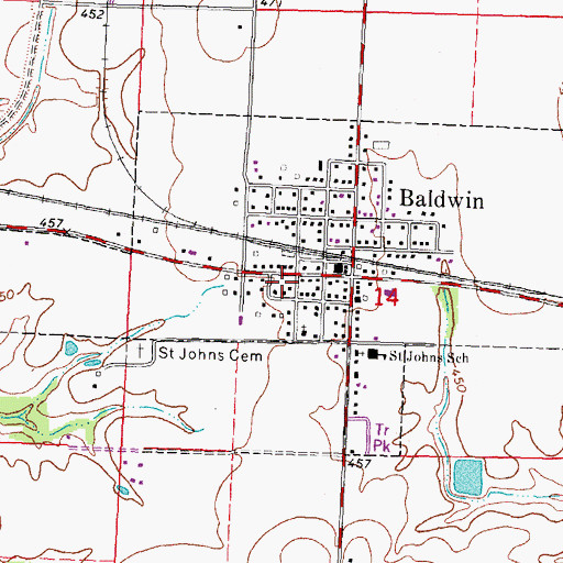 Topographic Map of Baldwin Community Fire Protection District Main Station, IL