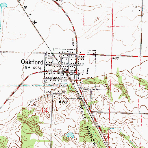 Topographic Map of Oakford Fire Department, IL