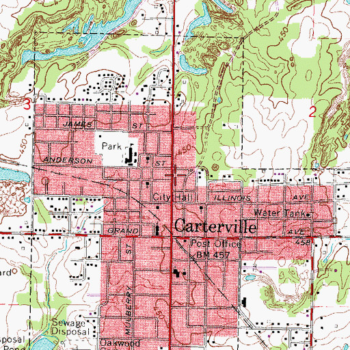 Topographic Map of Carterville Fire Department, IL