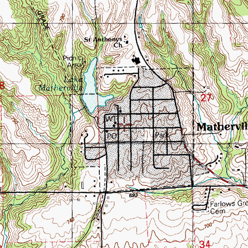Topographic Map of Greene Township Fire Station Matherville, IL