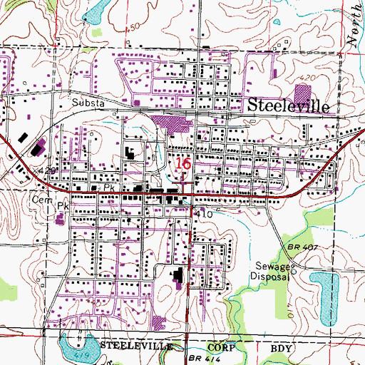Topographic Map of Steeleville Fire Department, IL