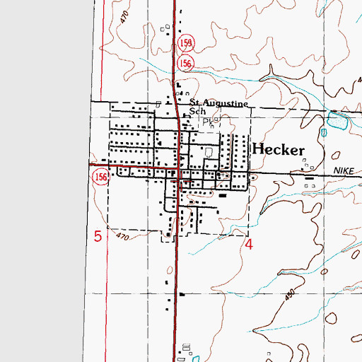Topographic Map of Hecker Fire Protection District, IL