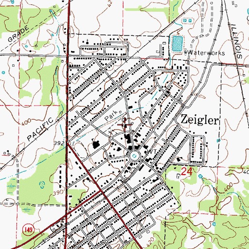 Topographic Map of Zeigler Fire Department, IL