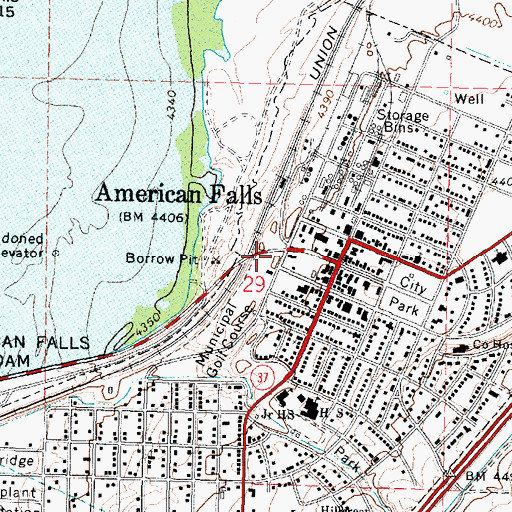 Topographic Map of Power County Emergency Medical Services American Falls, ID