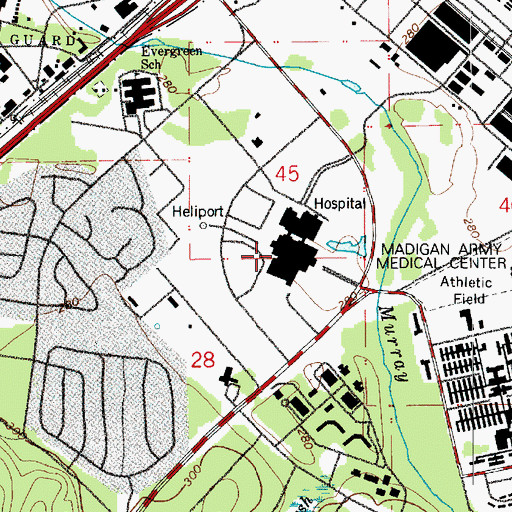 Topographic Map of Madigan Ambulance Service at Madigan Army Medical Center, WA