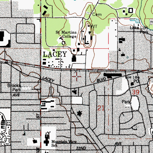 Topographic Map of Lacey Fire District 3 Headquarters, WA