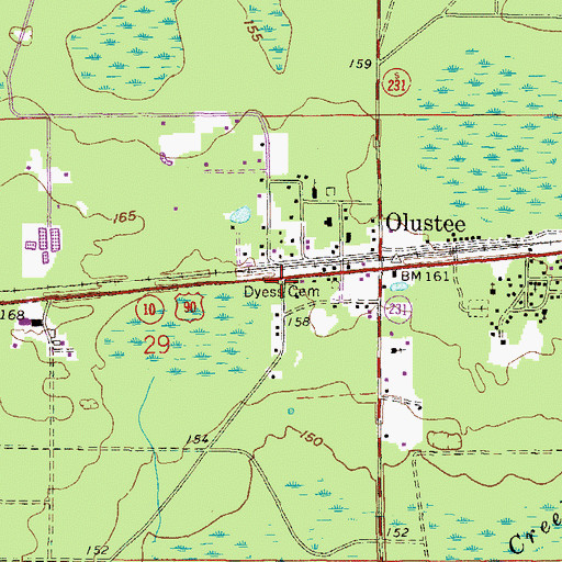 Topographic Map of Baker County Fire Department Station 80 Olustee, FL