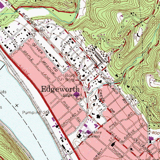 Topographic Map of Edgeworth Volunteer Fire Department Station 138, PA
