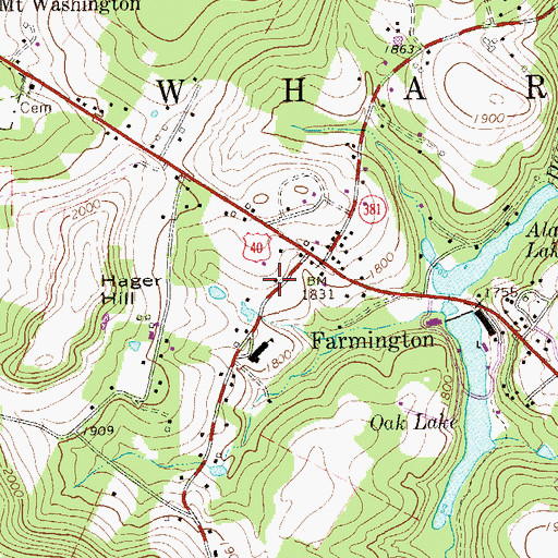 Topographic Map of Farmington Volunteer Fire Department Station 15, PA