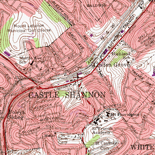 Topographic Map of Castle Shannon Volunteer Fire Company Station 119, PA