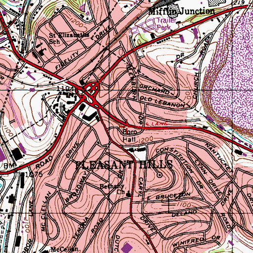 Topographic Map of Pleasant Hills Volunteer Fire Company Station 232, PA
