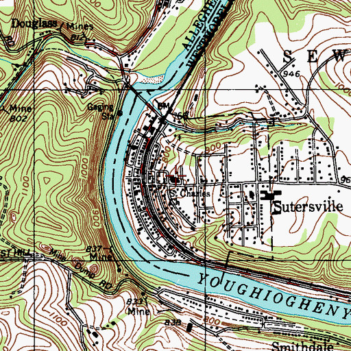 Topographic Map of Sutersville Volunteer Fire Company Station 11, PA