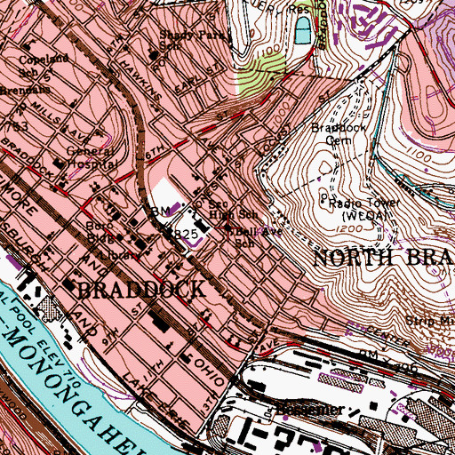 Topographic Map of North Braddock Volunteer Fire Department Company 2 Station 207, PA