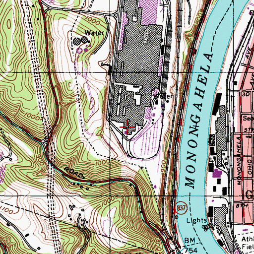 Topographic Map of United States Steel Mon Valley Works Fire and Rescue Department, PA