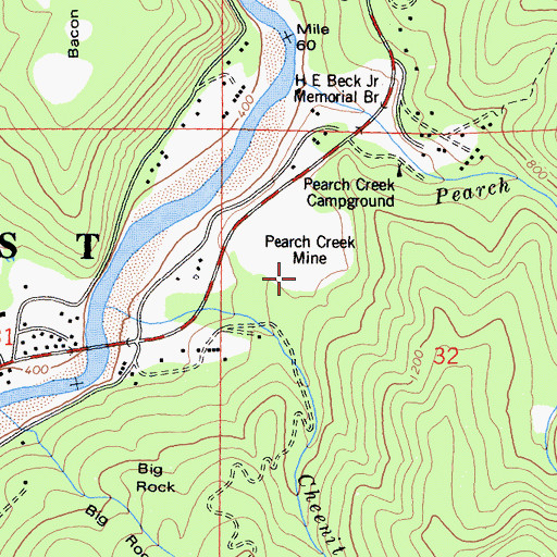 Topographic Map of Pearch Creek Mine, CA