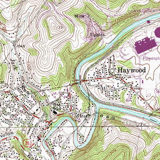 Topographic Map of Haywood Bridge, WV