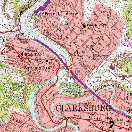 Topographic Map of Adamston Bridge, WV
