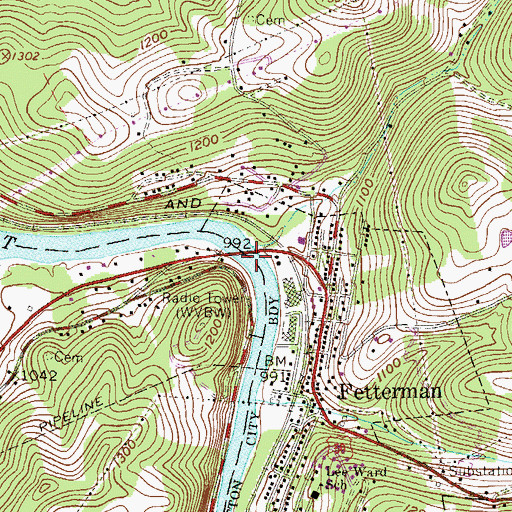 Topographic Map of John F. Bennett Bridge, WV