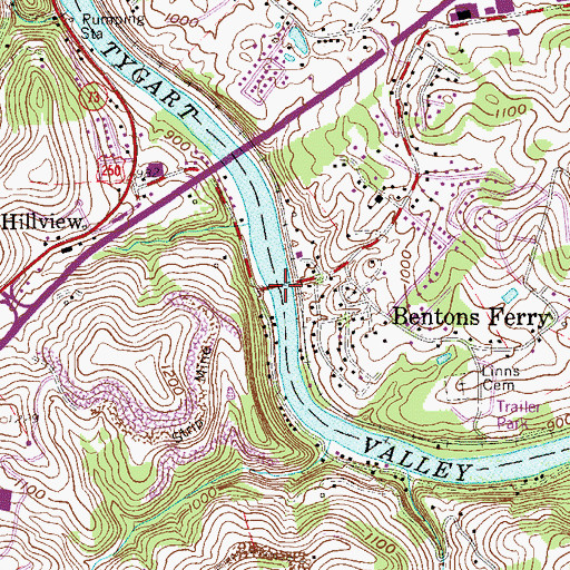 Topographic Map of Bentons Ferry Bridge, WV