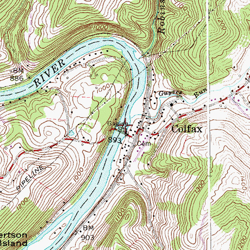 Topographic Map of Colfax Bridge, WV