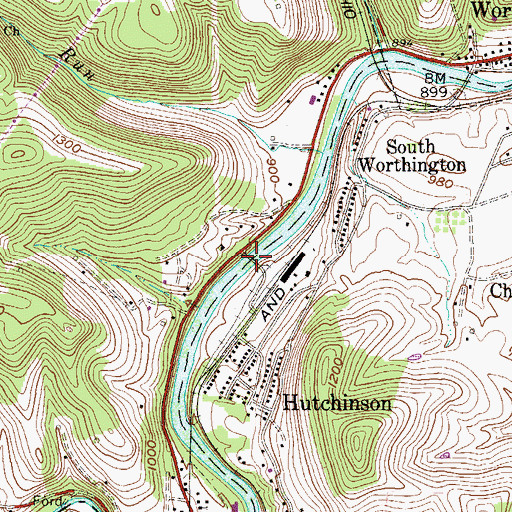 Topographic Map of Hutchinson Truss Bridge, WV